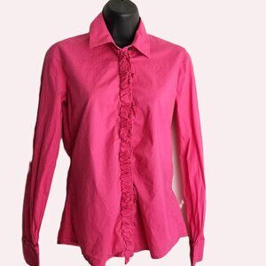Banana Republic Ruffle Blouse XS Pink Cotton Cottagecore Romantic